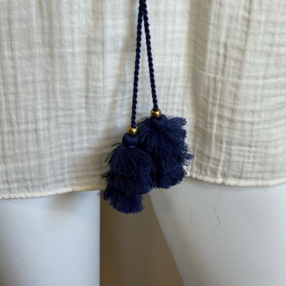 Figue Cream Blue Embroidered Boho Peasant Top with Tassels sz S NWOT $428 - Picture 7 of 10